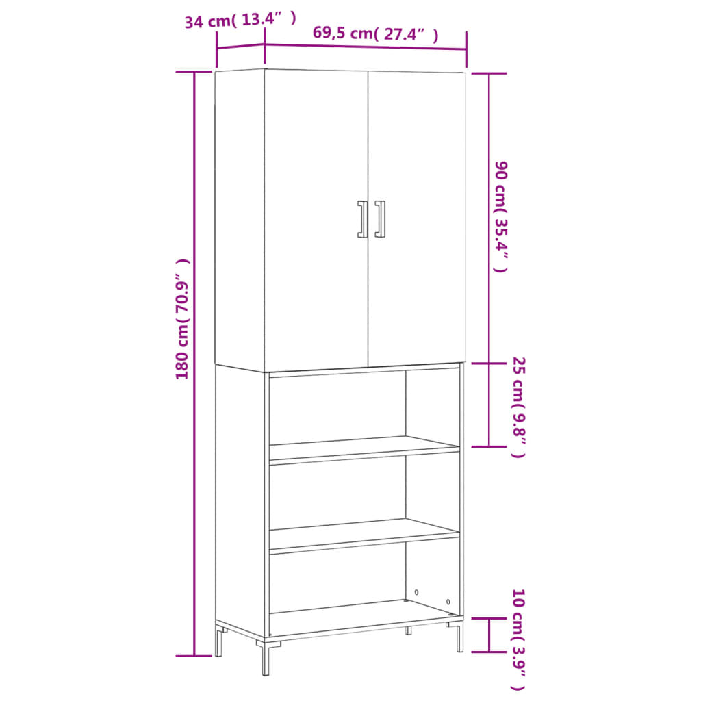 Visoka komoda siva betona 69,5x34x180 cm od konstruiranog drva