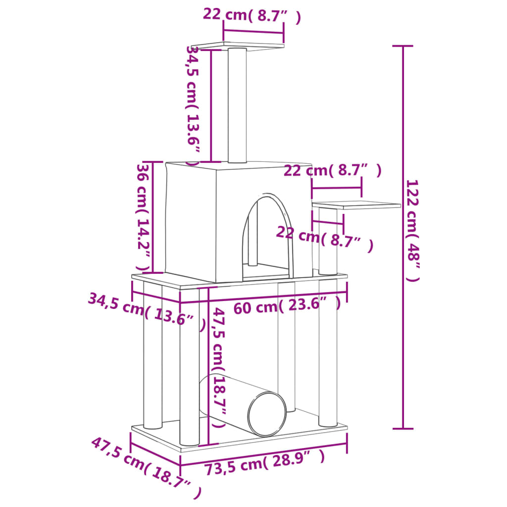Penjalica za mačke sa stupovima za grebanje krem 122 cm