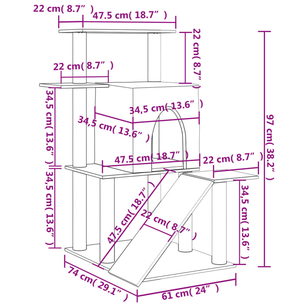 Penjalica za mačke sa stupovima za grebanje tamnosiva 97 cm