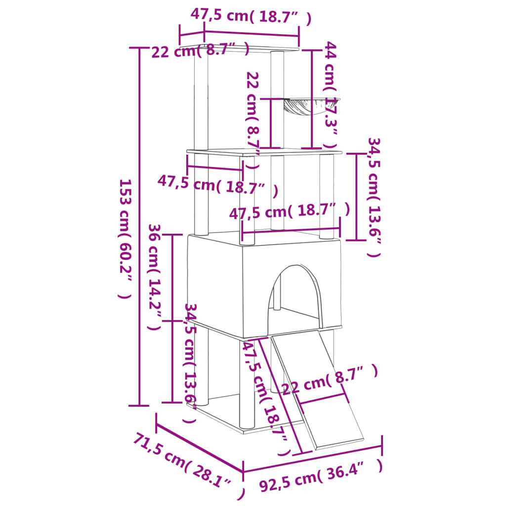 Penjalica za mačke sa stupovima za grebanje krem 153 cm