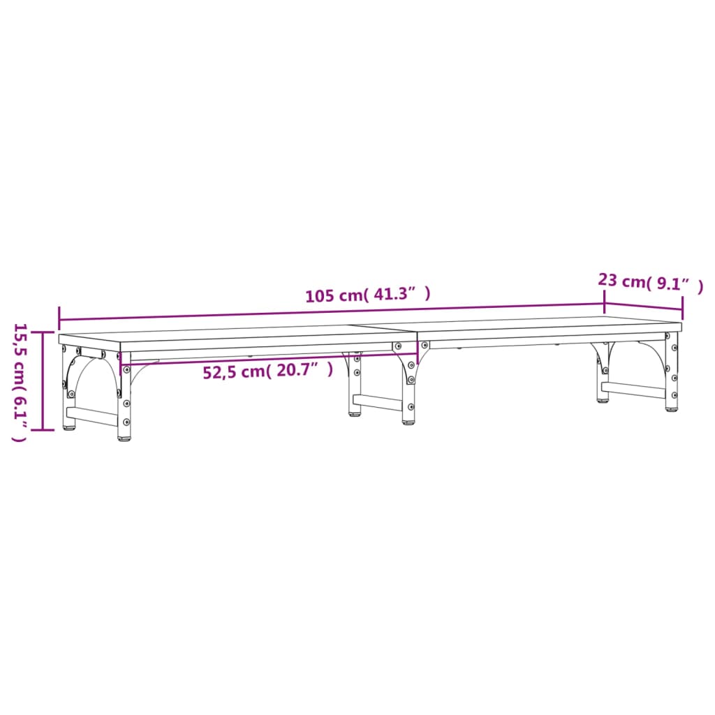 Stalak za monitor boja hrasta 105x23x15,5 cm konstruirano drvo