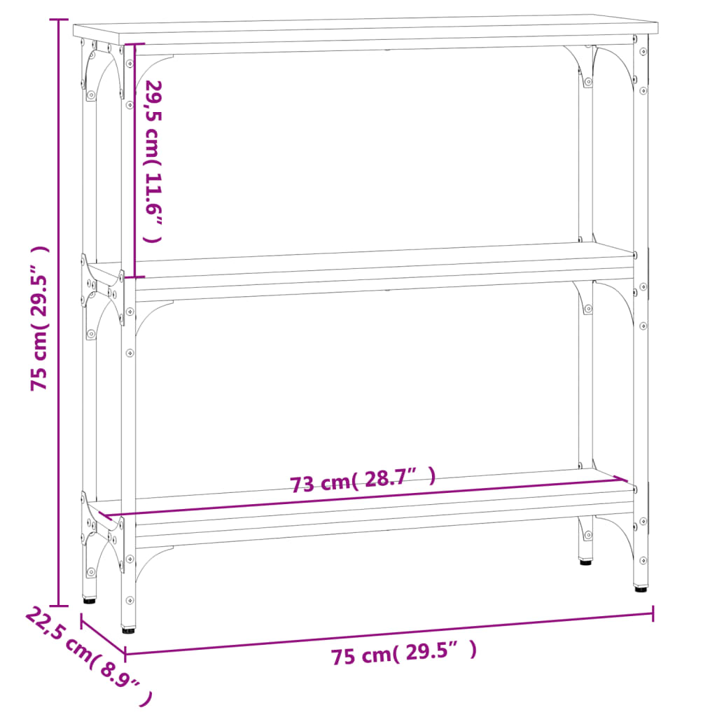Konzolni stol siva boja hrasta 75x22,5x75 cm konstruirano drvo