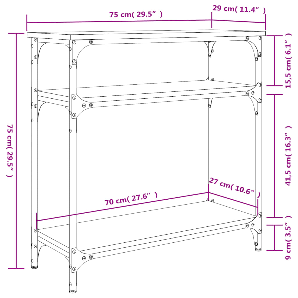 Konzolni stol boja hrasta sonome 75x29x75 cm konstruirano drvo