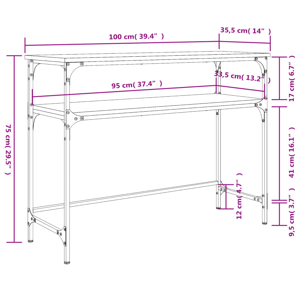 Konzolni stol crni 100 x 35,5 x 75 cm od konstruiranog drva