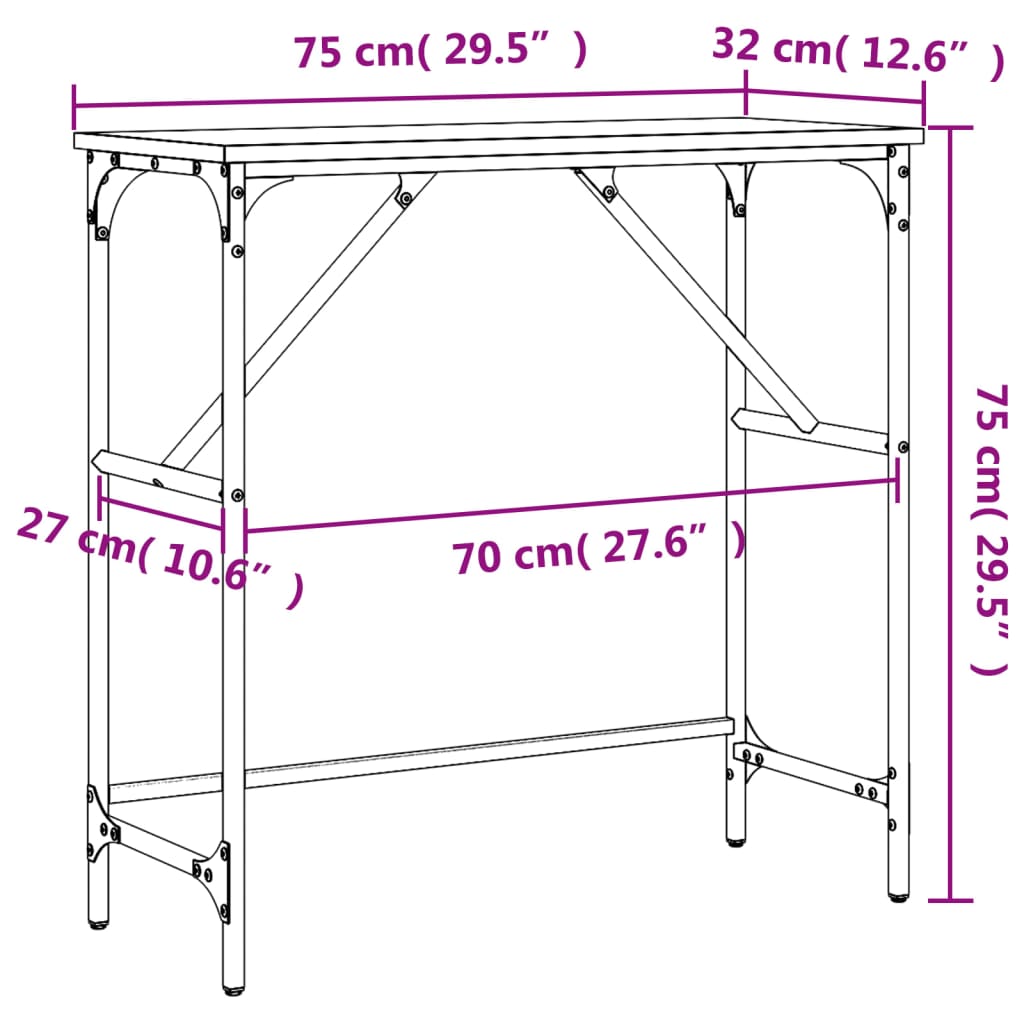 Konzolni stol boja hrasta 75 x 32 x 75 cm konstruirano drvo