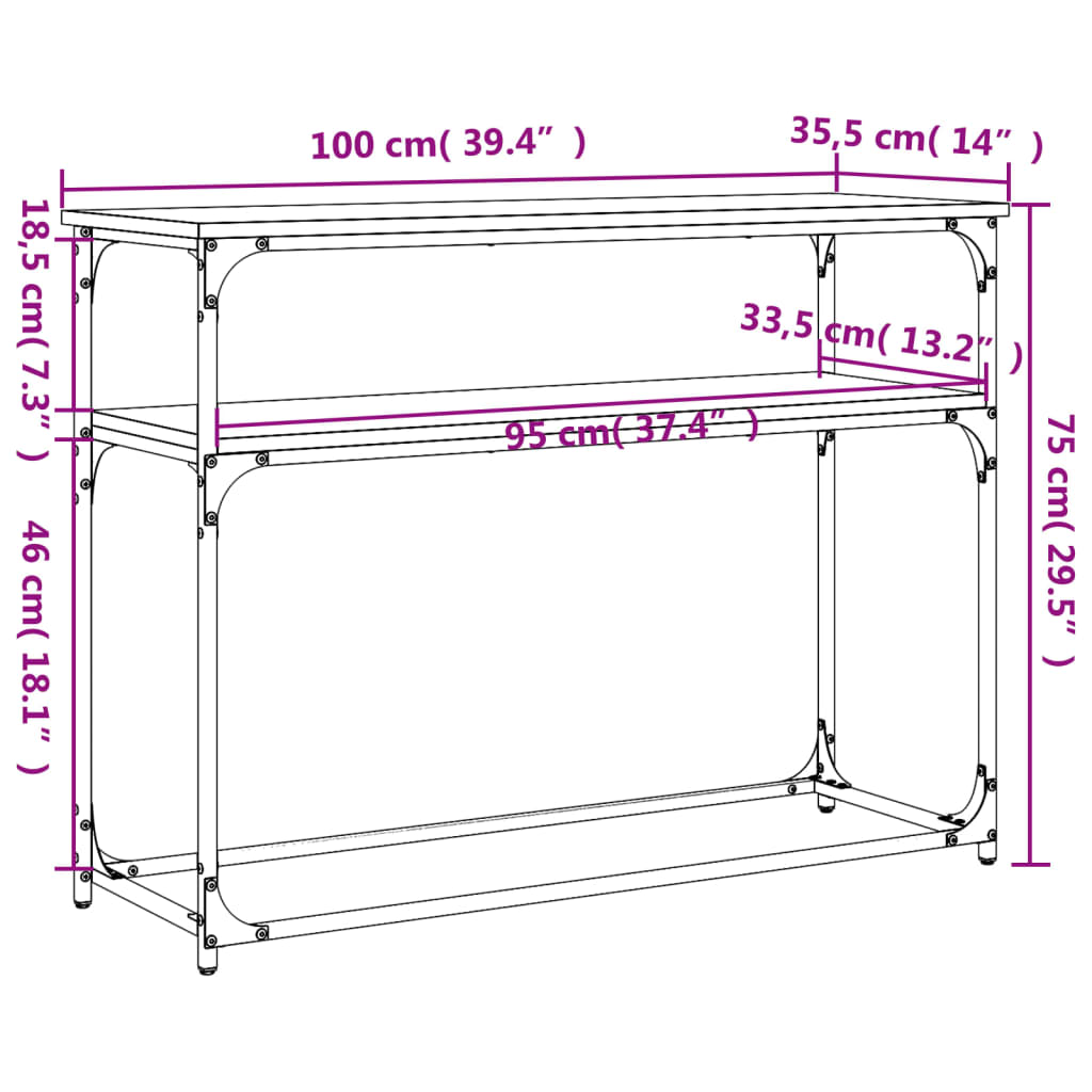 Konzolni stol siva boja hrasta 100x35,5x75 cm konstruirano drvo