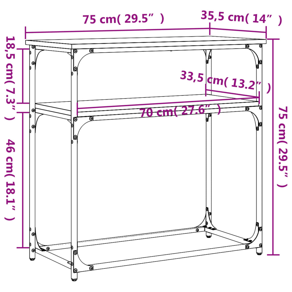 Konzolni stol smeđa boja hrasta 75x35,5x75 cm konstruirano drvo