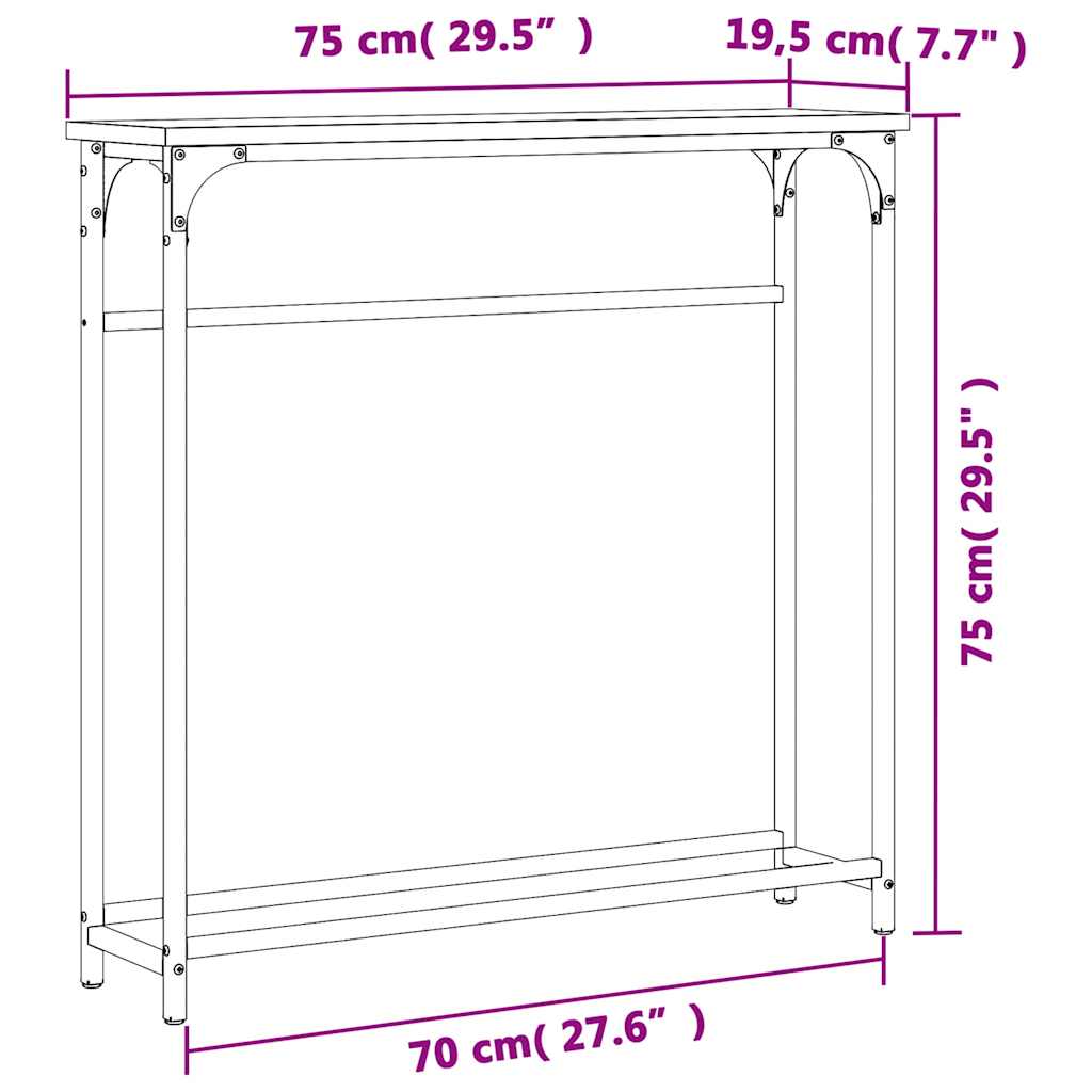 Konzolni stol boja hrasta 75 x 19,5 x 75 cm konstruirano drvo