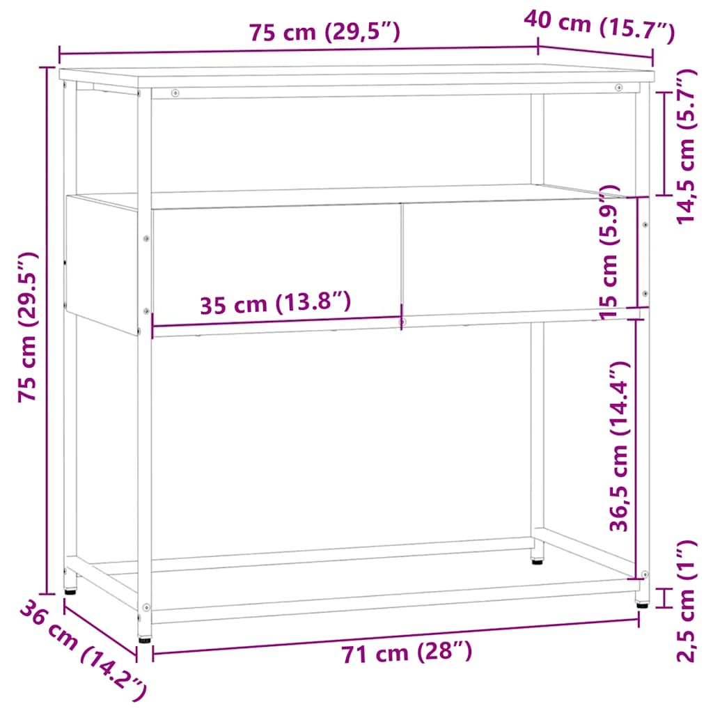 Konzolni stol smeđa boja hrasta 75x40x75 cm konstruirano drvo
