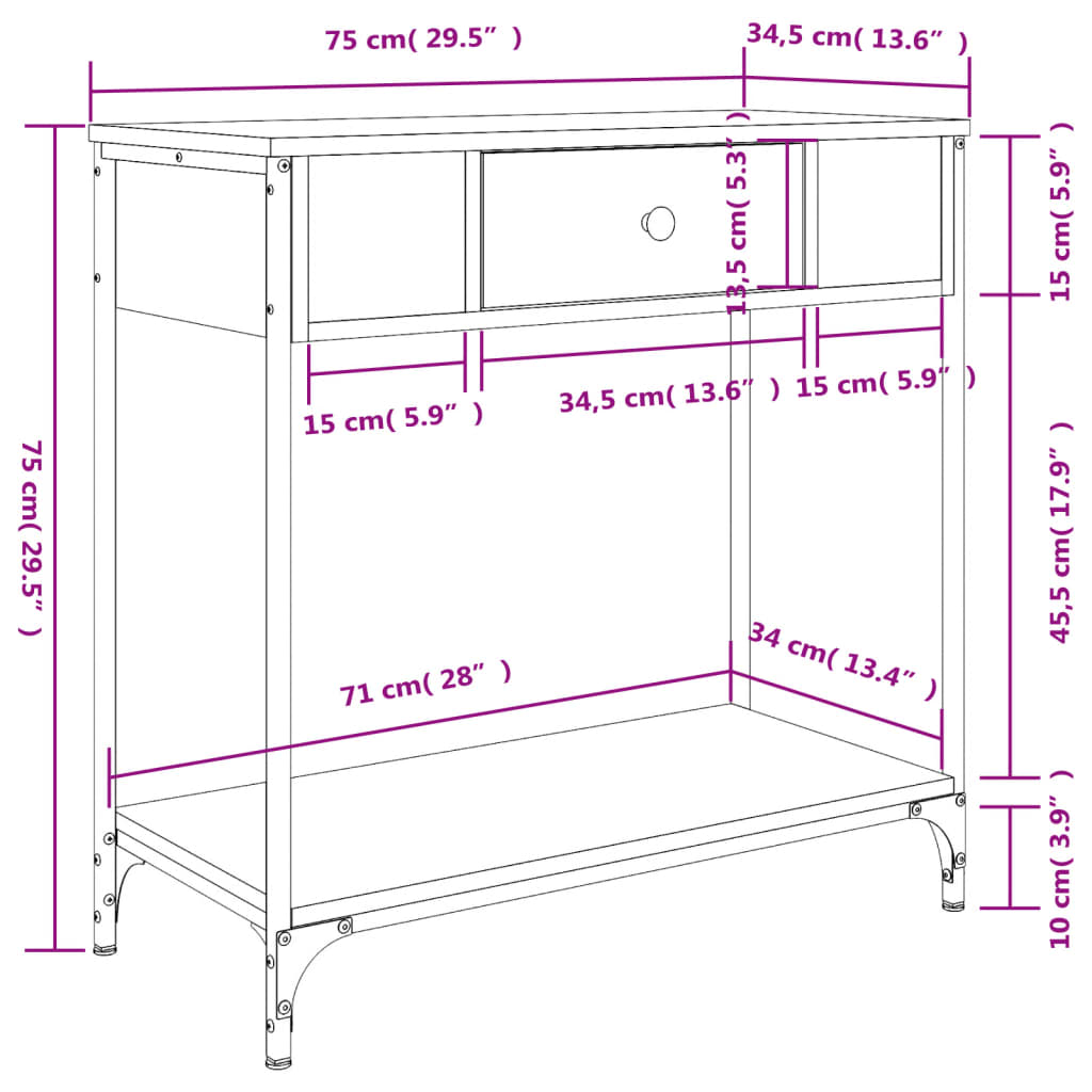 Konzolni stol smeđa boja hrasta 75x34,5x75 cm konstruirano drvo