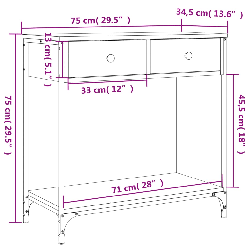 Konzolni stol crni 75 x 34,5 x 75 cm od konstruiranog drva