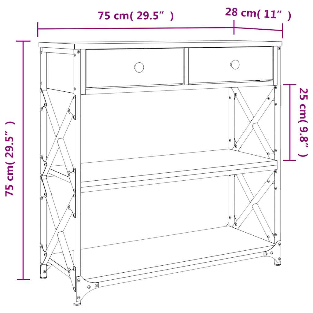 Konzolni stol boja hrasta sonome 75x28x75 cm konstruirano drvo
