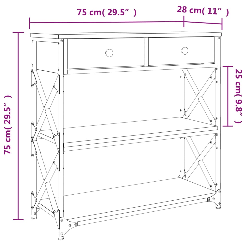 Konzolni stol boja hrasta 75 x 28 x 75 cm konstruirano drvo