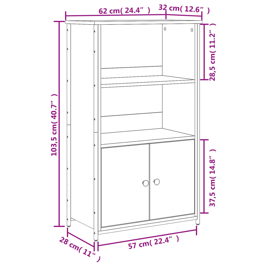 Visoka komoda smeđa boja hrasta 62x32x103,5cm konstruirano drvo