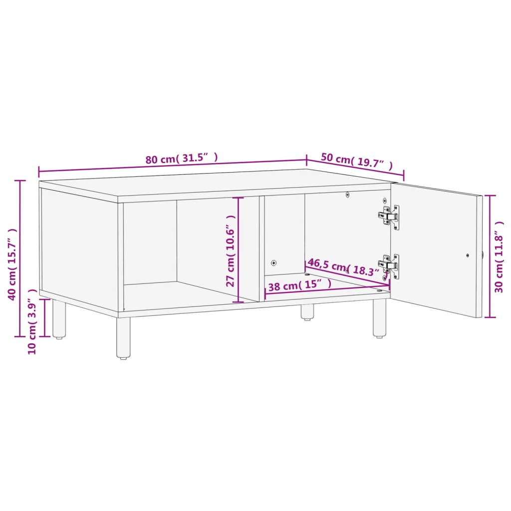 Stolić za kavu crni 80 x 50 x 40 cm od masivnog drva manga