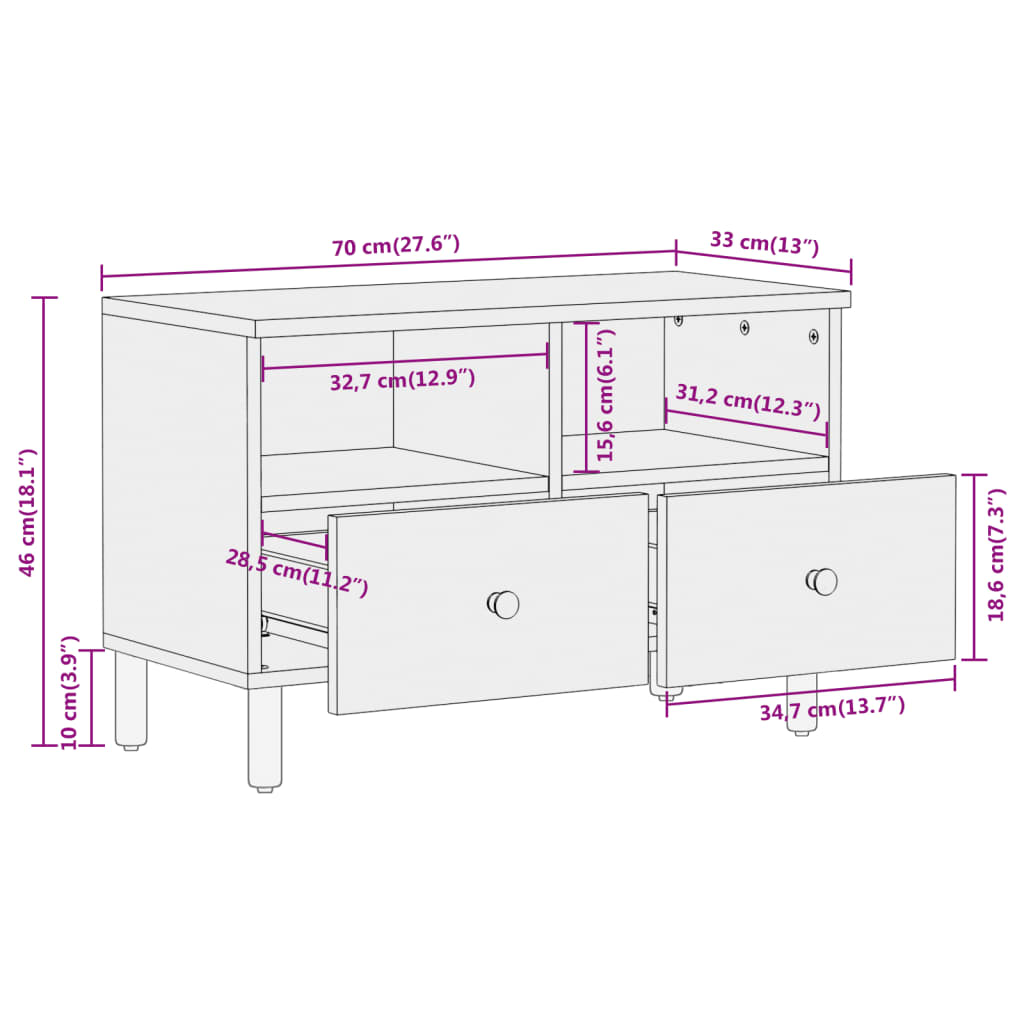 TV ormarić 70 x 33 x 46 cm od masivnog bagremovog drva