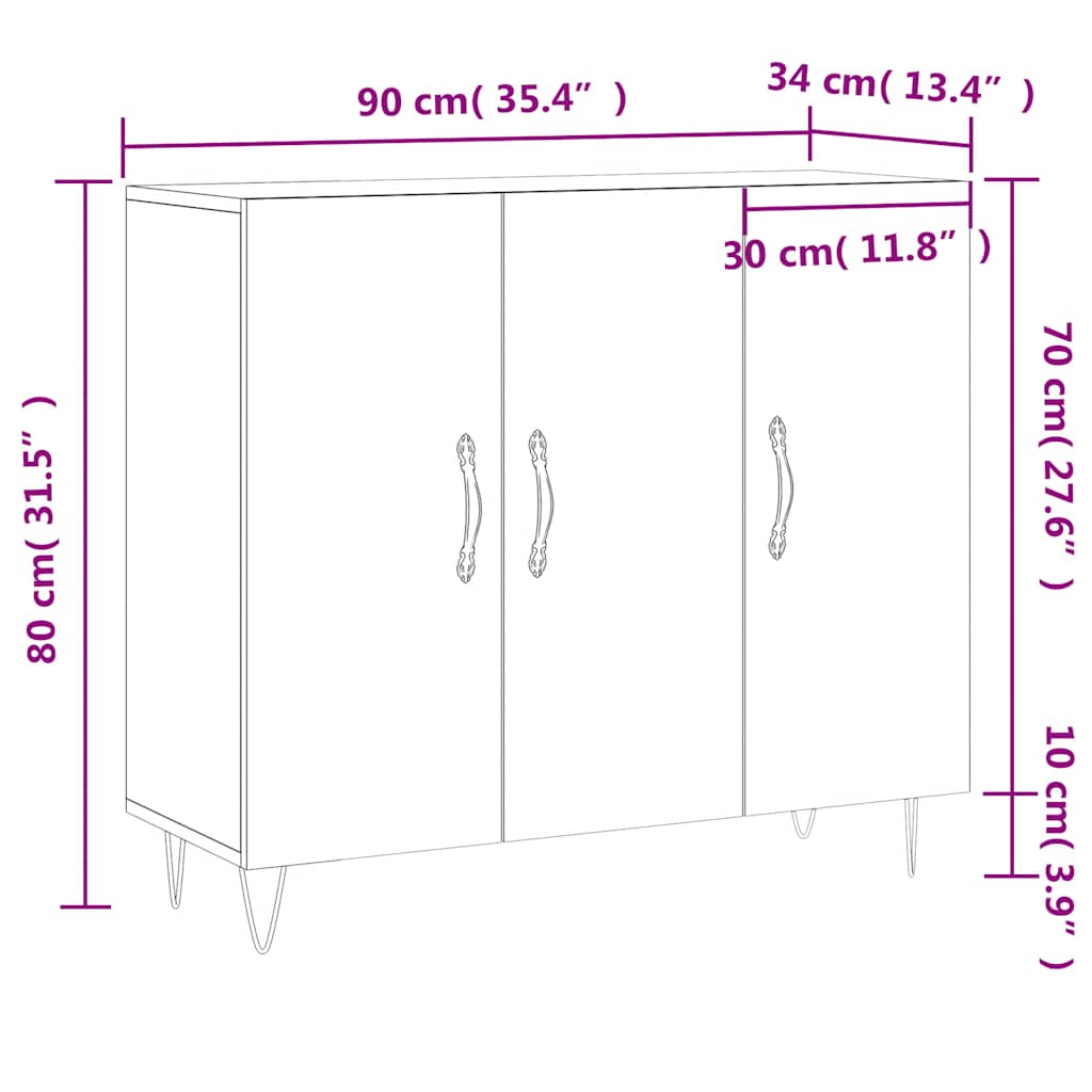 Komoda boja dimljenog hrasta 90 x 34 x 80 cm konstruirano drvo