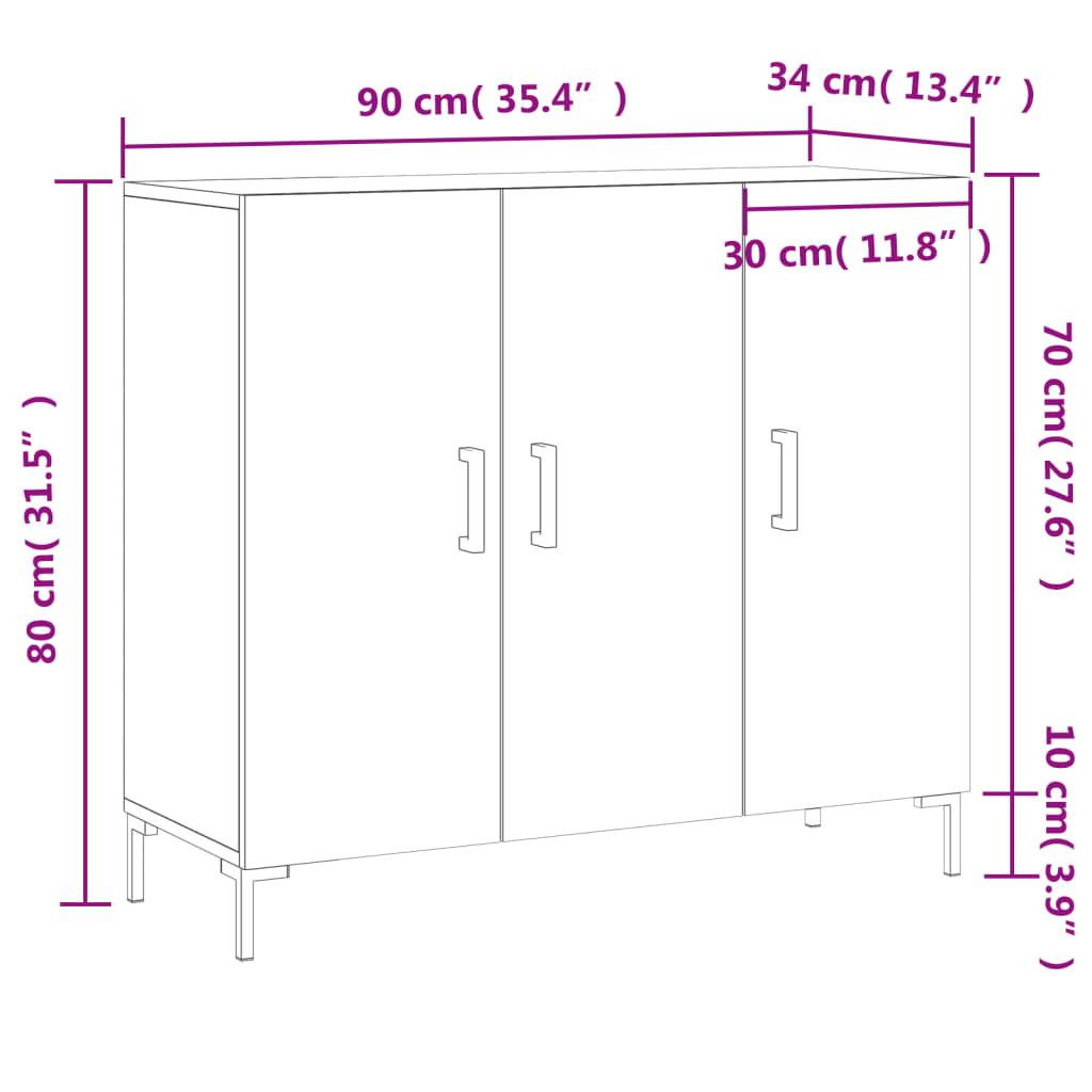 Komoda boja dimljenog hrasta 90 x 34 x 80 cm konstruirano drvo