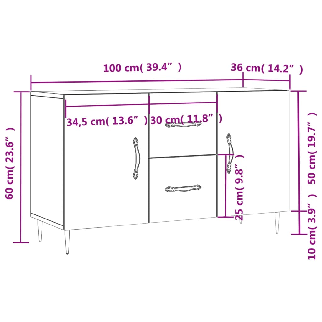 Komoda crna 100 x 36 x 60 cm od konstruiranog drva
