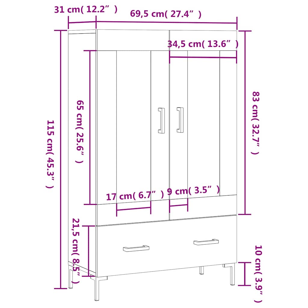 Visoka komoda bijela 69,5 x 31 x 115 cm od konstruiranog drva