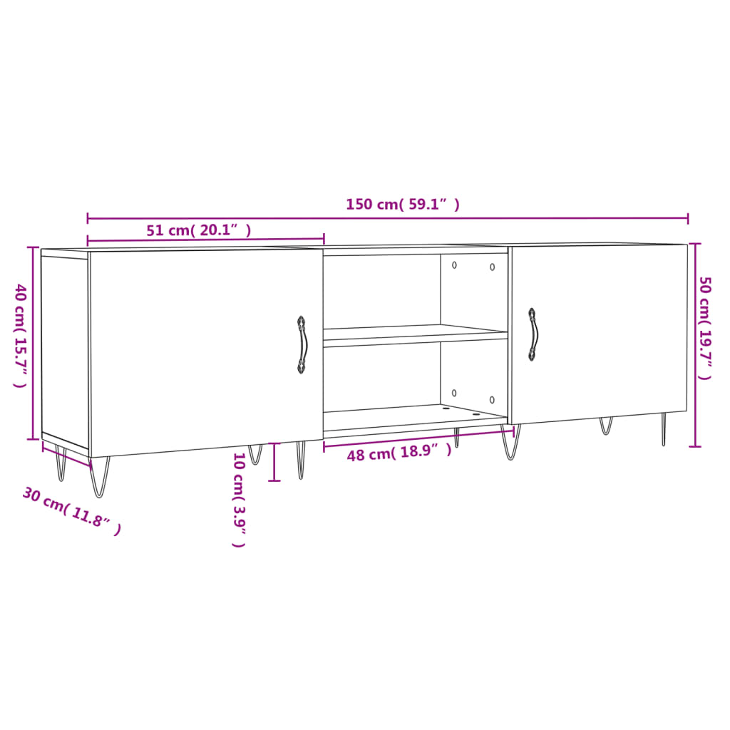TV ormarić boja dimljenog hrasta 150x30x50 cm konstruirano drvo