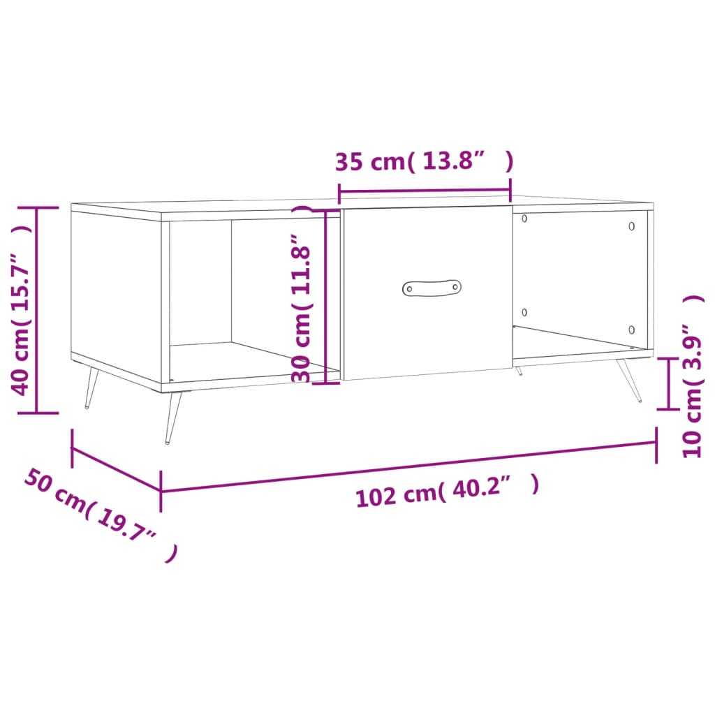 Stolić za kavu boja betona 102 x 50 x 40 cm konstruirano drvo