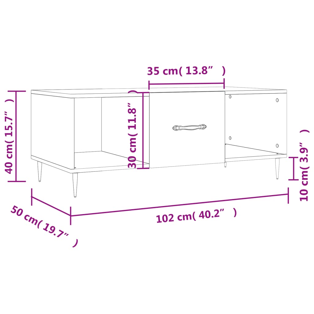 Stolić za kavu bijeli 102 x 50 x 40 cm od konstruiranog drva