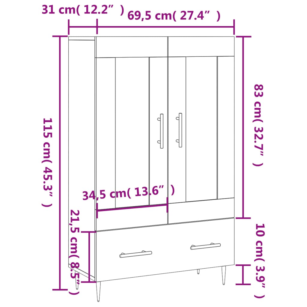 Visoka komoda bijela 69,5 x 31 x 115 cm od konstruiranog drva