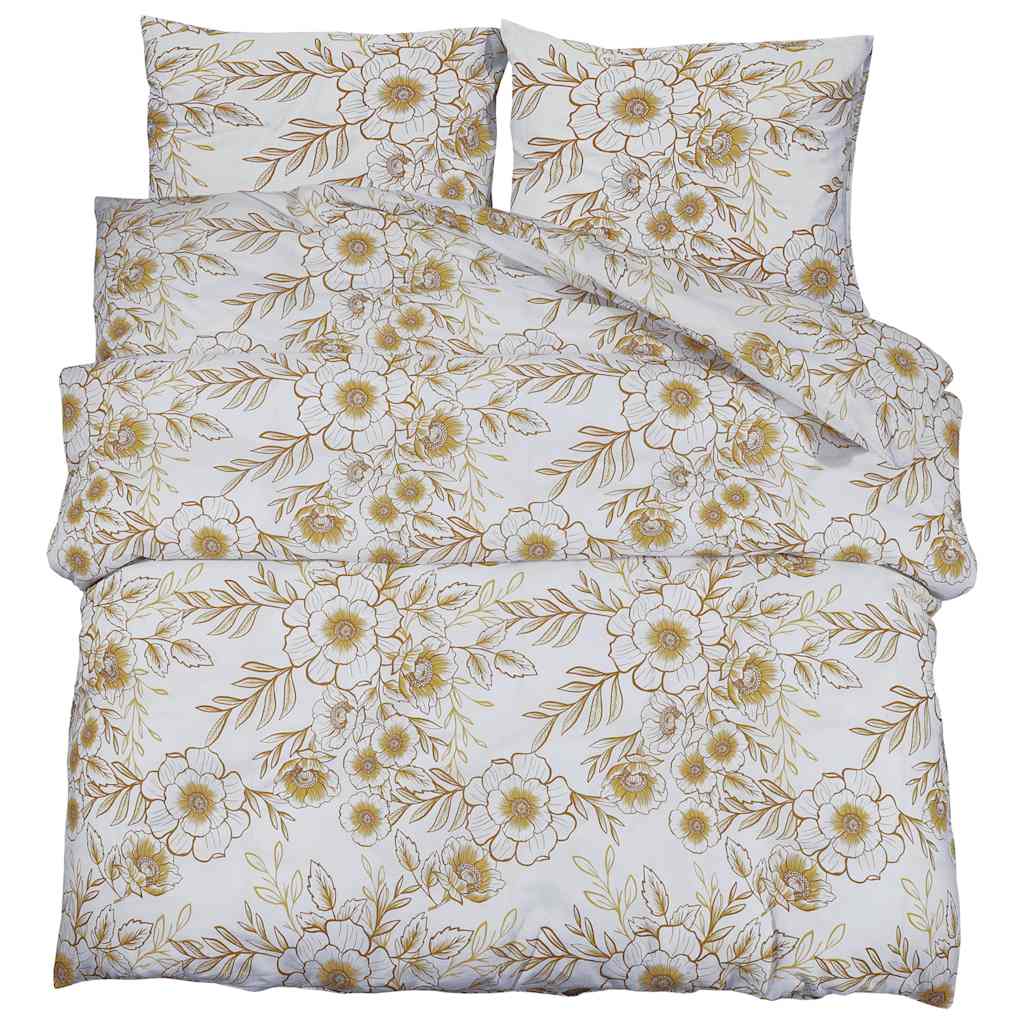 Set posteljine za poplun bijelo-smeđi 155 x 220 cm pamučni