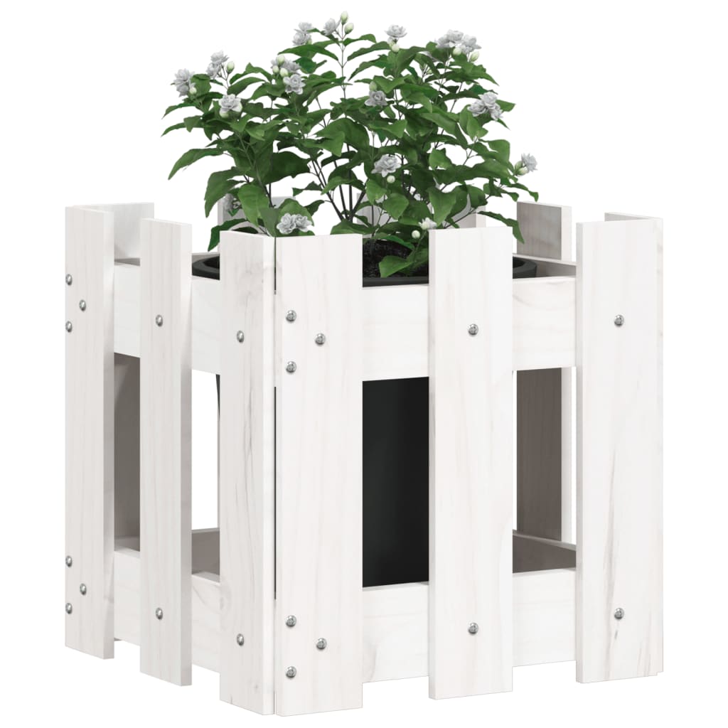 Vrtna sadilica s izgledom ograde bijela 30x30x30 cm od borovine