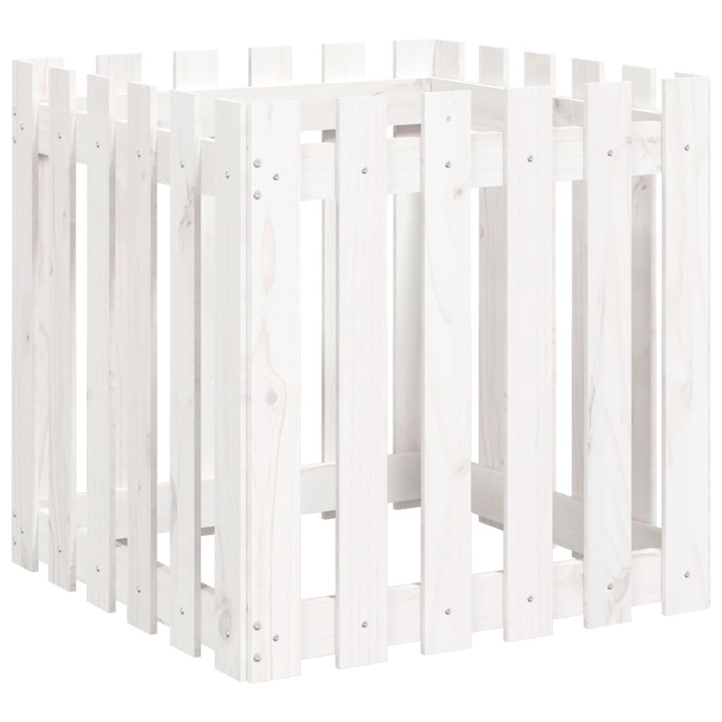 Vrtna sadilica s izgledom ograde bijela 60x60x60 cm od borovine