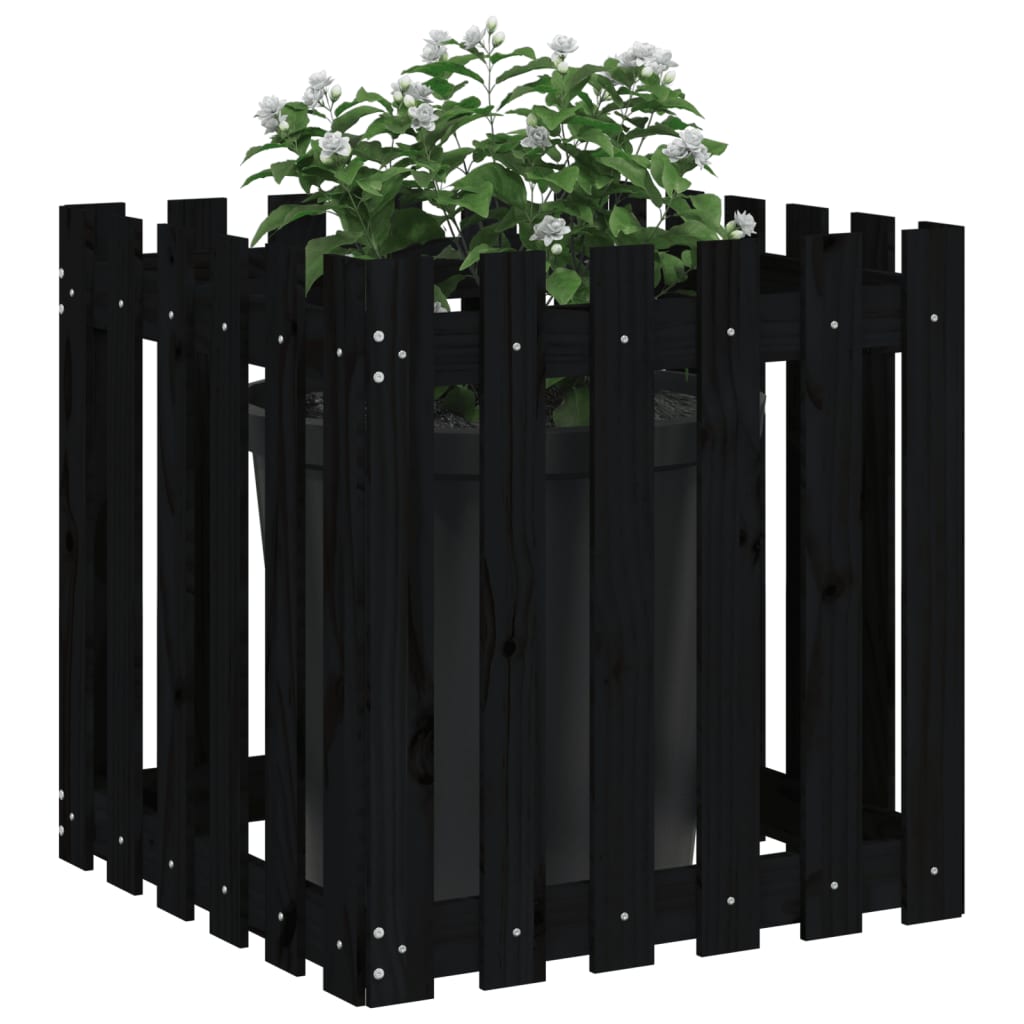 Vrtna sadilica s izgledom ograde crna 60x60x60 cm od borovine