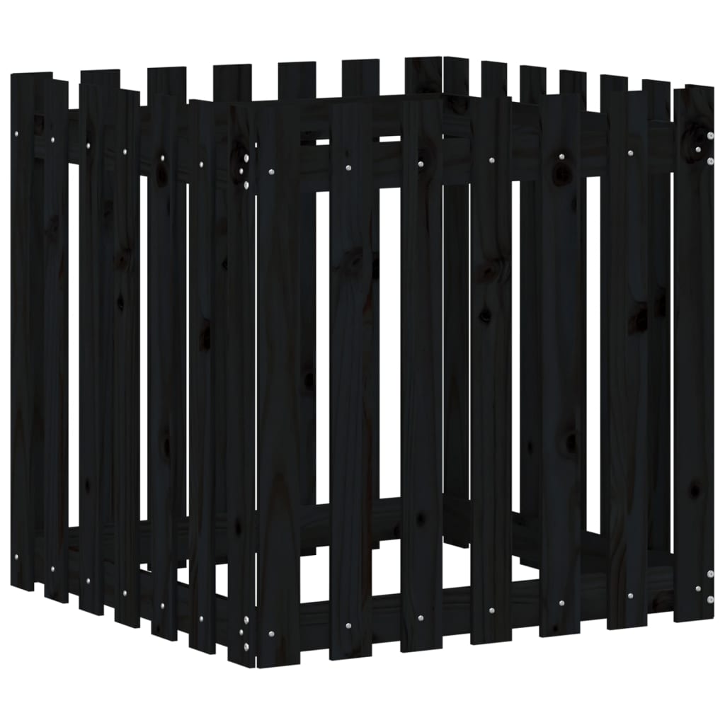 Vrtna sadilica s izgledom ograde crna 70x70x70 cm od borovine