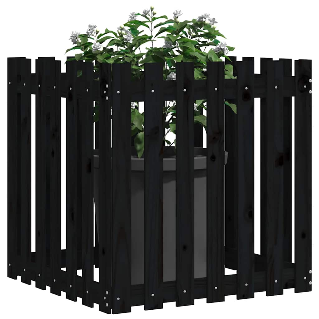 Vrtna sadilica s izgledom ograde crna 70x70x70 cm od borovine