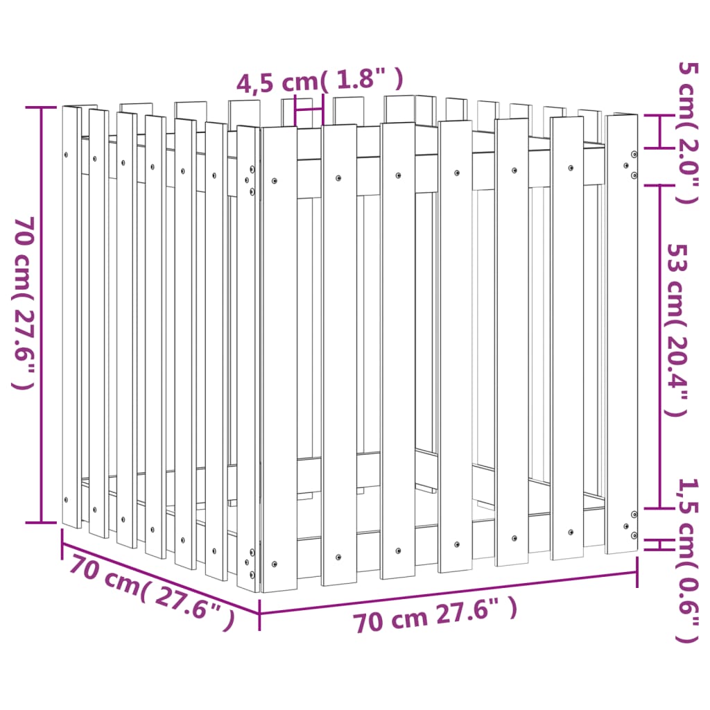 Vrtna sadilica s izgledom ograde 70 x 70 x 70 cm od borovine