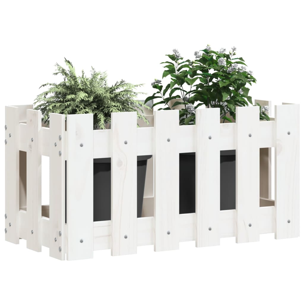 Vrtna sadilica s izgledom ograde bijela 60x30x30 cm od borovine