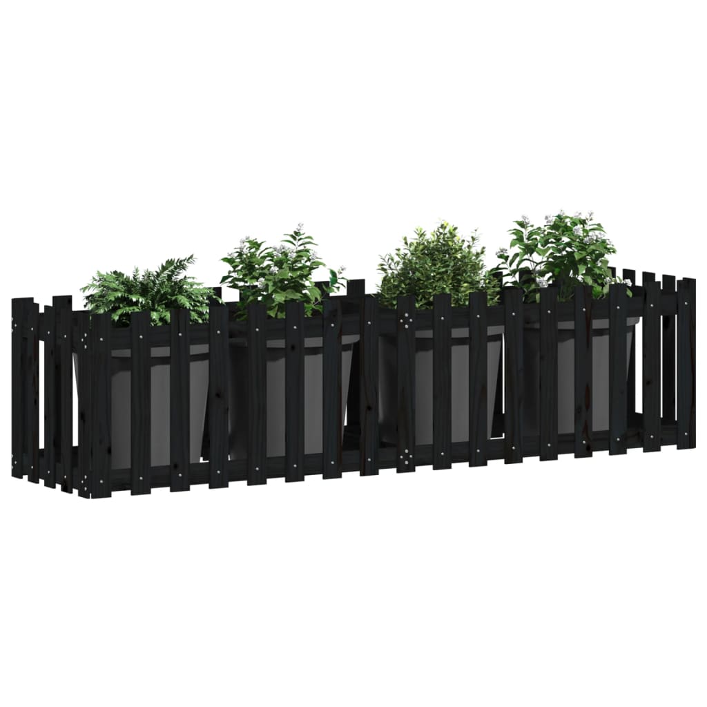 Povišena vrtna gredica crna 200x50x50 cm masivna borovina