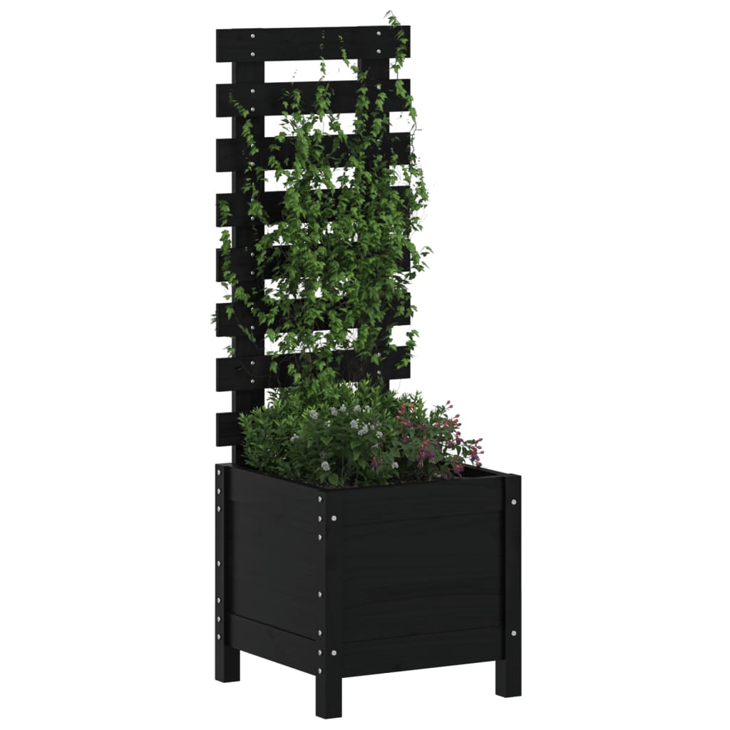 Vrtna sadilica sa stalkom crna 39x39,5x114 cm masivna borovina