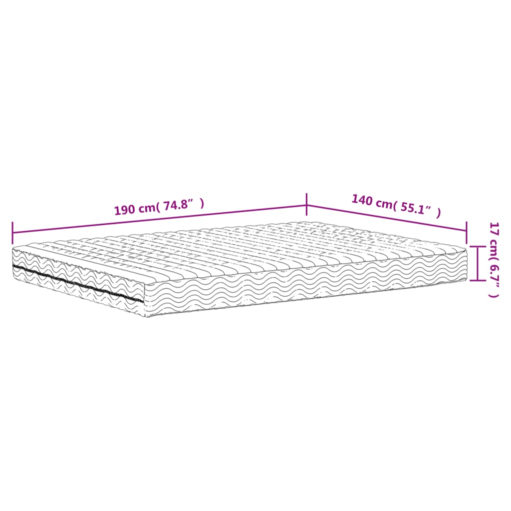 Madrac od pjene bijeli 140 x 190 cm tvrdoća H2 H3