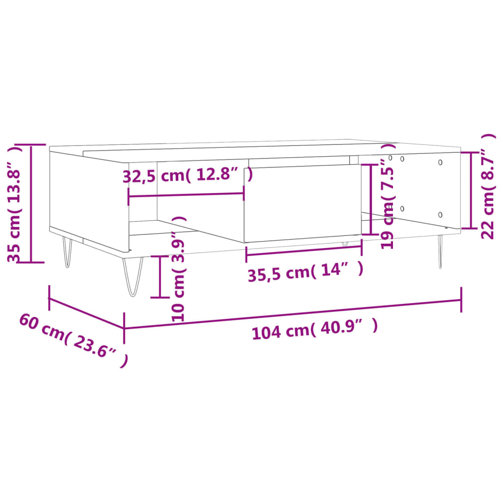 Stolić za kavu siva boja hrasta 104x60x35 cm konstruirano drvo