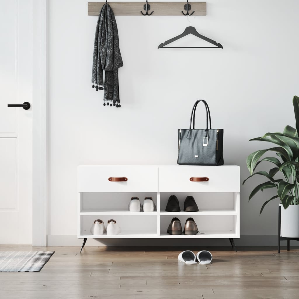 Klupa za cipele sjajna bijela 102x35x55 cm konstruirano drvo