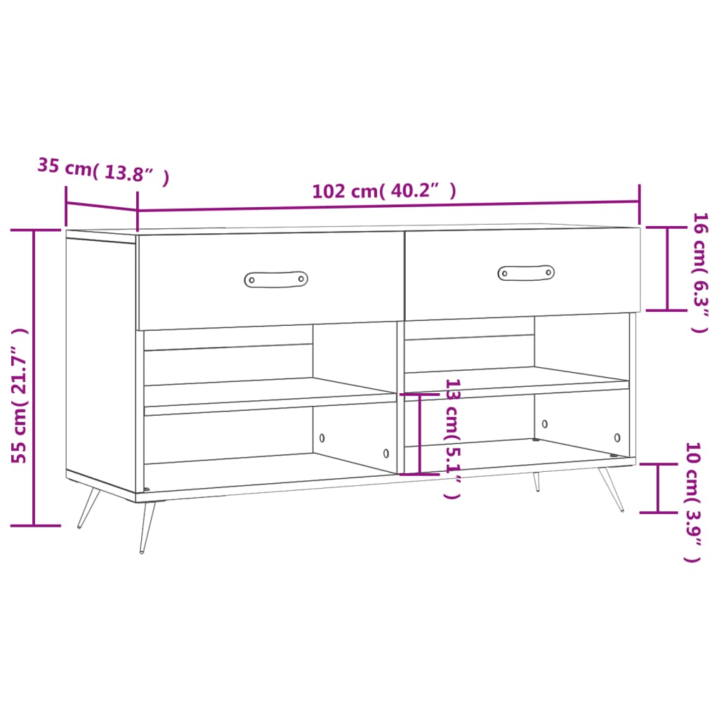 Klupa za cipele siva boja hrasta 102x35x55 cm konstruirano drvo