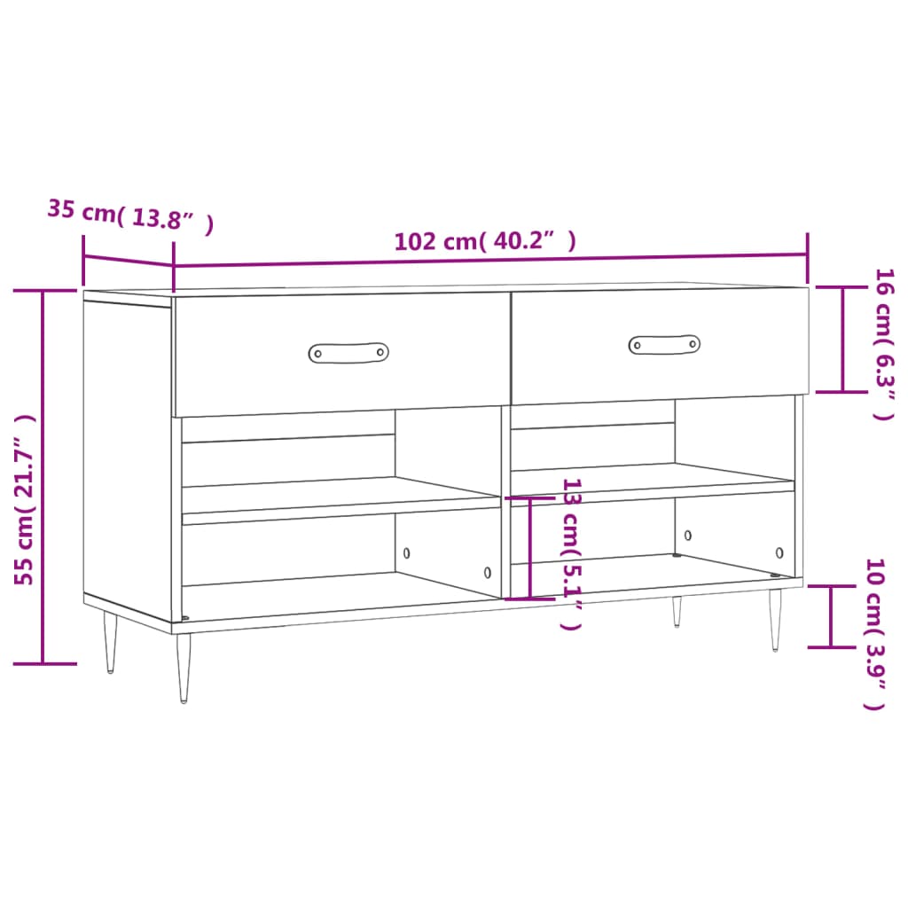 Klupa za cipele boja hrasta 102 x 35 x 55 cm konstruirano drvo