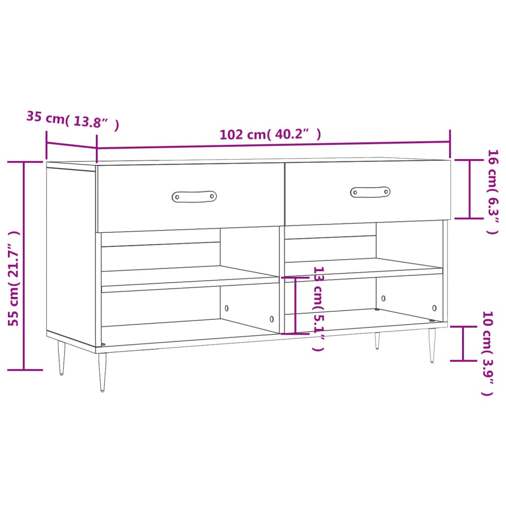 Klupa za cipele boja hrasta 102 x 35 x 55 cm konstruirano drvo