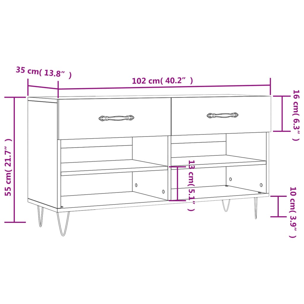 Klupa za cipele bijela 102 x 35 x 55 cm od konstruiranog drva