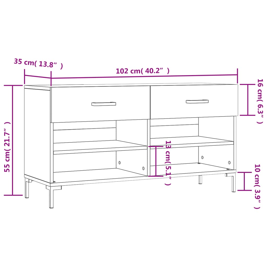 Klupa za cipele sjajna bijela 102x35x55 cm konstruirano drvo