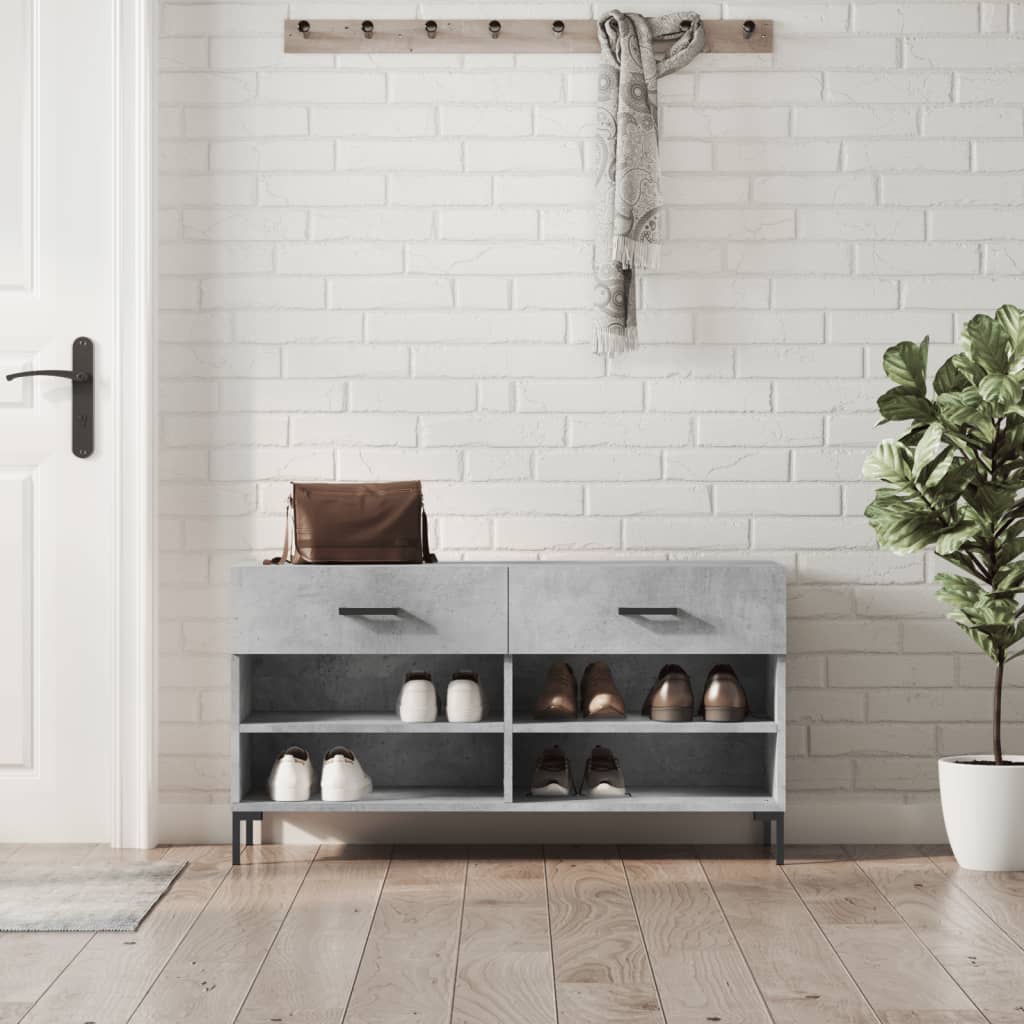 Klupa za cipele siva boja betona 102x35x55 cm konstruirano drvo