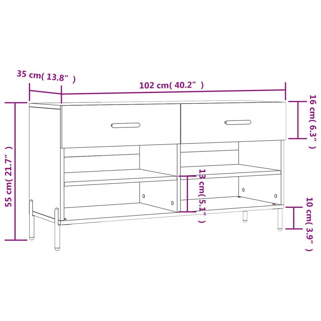 Klupa za cipele siva boja hrasta 102x35x55 cm konstruirano drvo
