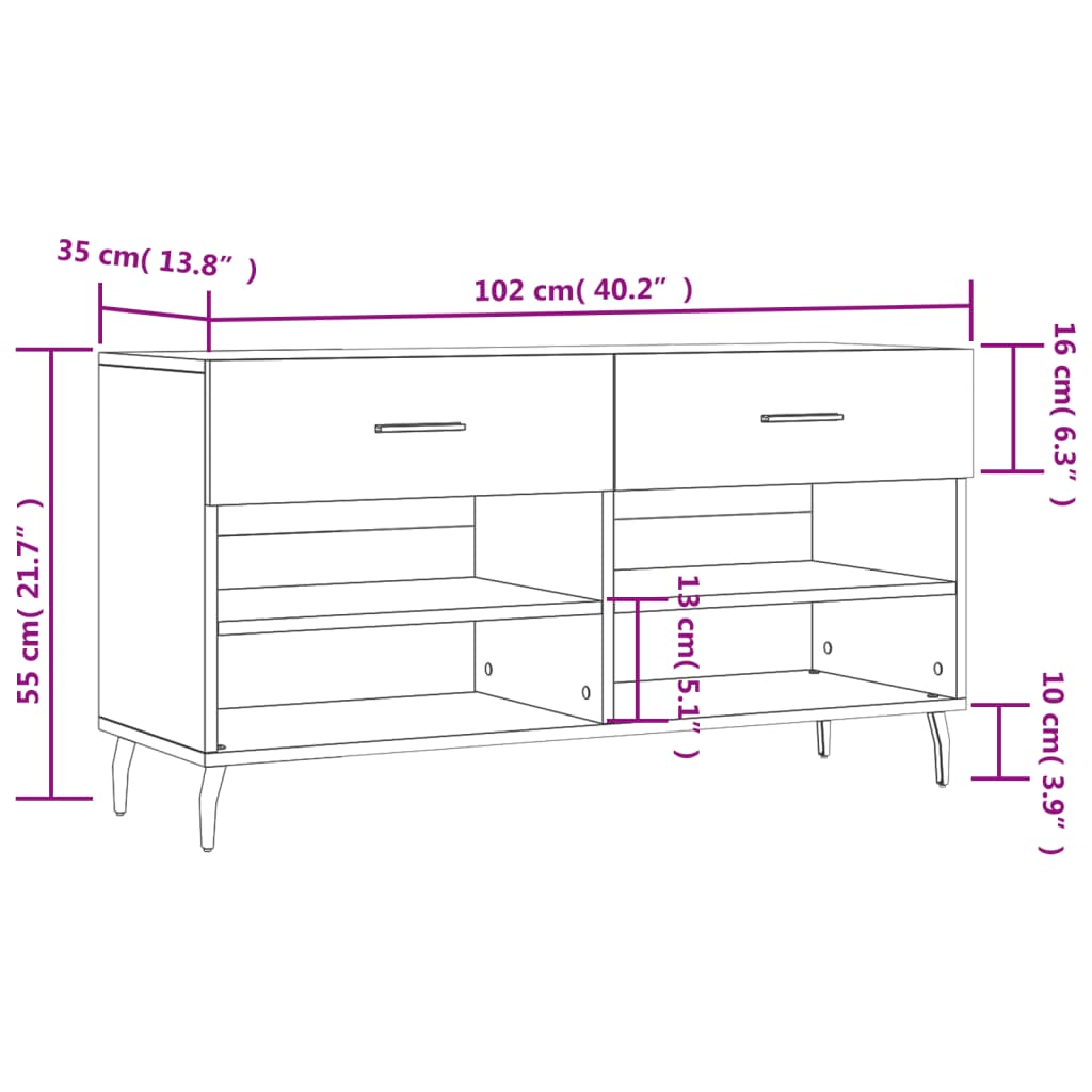 Klupa za cipele bijela 102 x 35 x 55 cm od konstruiranog drva