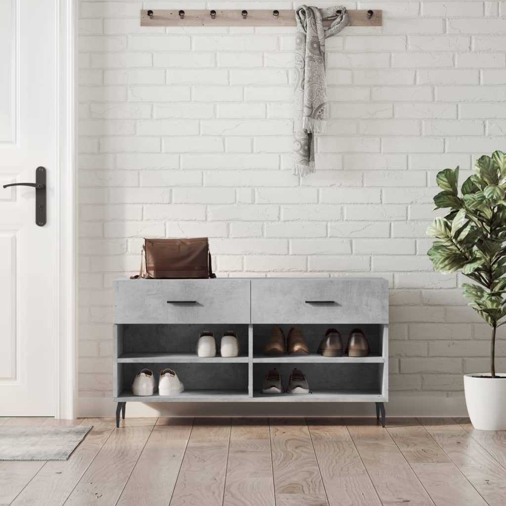 Klupa za cipele siva boja betona 102x35x55 cm konstruirano drvo